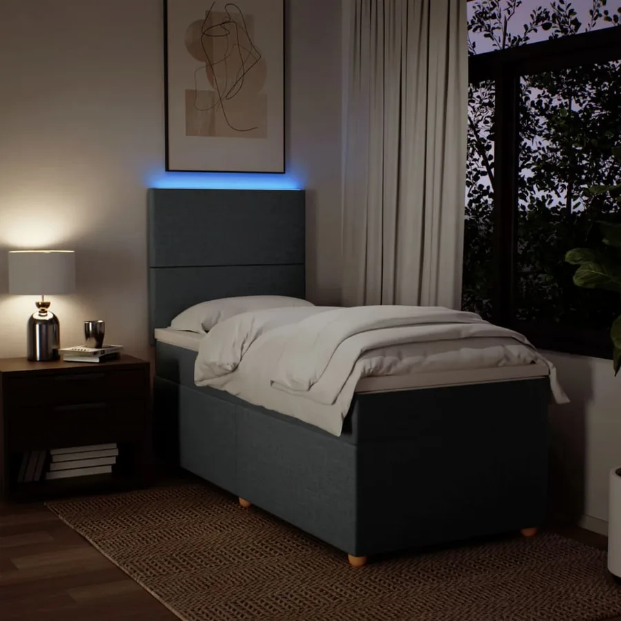 Sommier à lattes de lit avec matelas Gris foncé 90x200 cm Tissu - 4