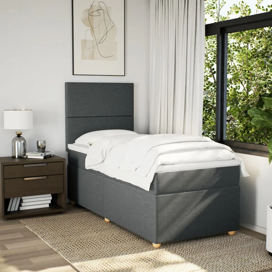 Sommier à lattes de lit avec matelas Gris foncé 90x200 cm Tissu - 5
