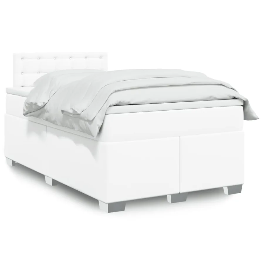 Sommier à lattes de lit avec matelas blanc 120x190cm similicuir