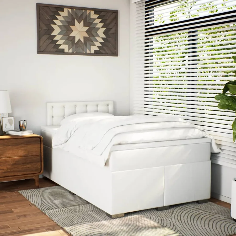 Sommier à lattes de lit avec matelas blanc 120x190cm similicuir - 3