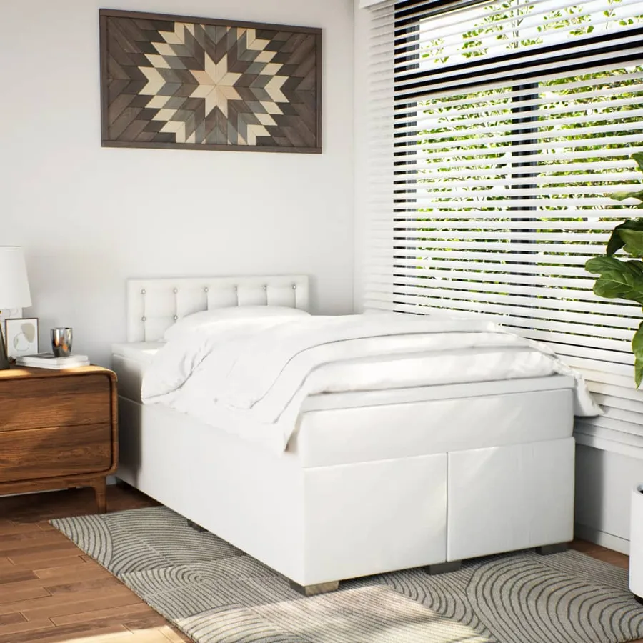 Sommier à lattes de lit avec matelas blanc 120x190cm similicuir - 4