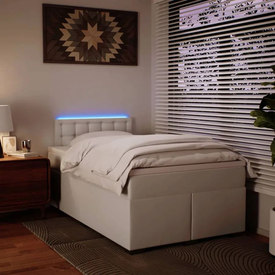 Sommier à lattes de lit avec matelas blanc 120x190cm similicuir - 5