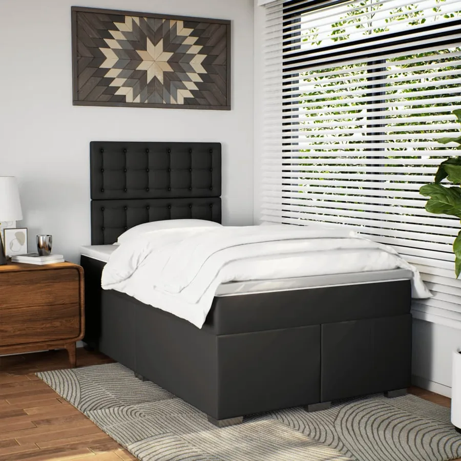 Sommier à lattes de lit avec matelas noir 120x190 cm similicuir - 3