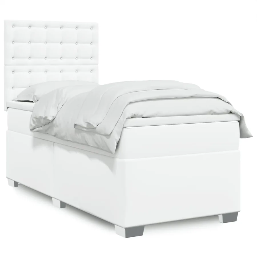 Sommier à lattes de lit avec matelas Blanc 90x190 cm Similicuir