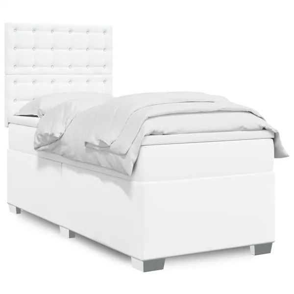 Sommier à lattes de lit avec matelas Blanc 90x190 cm Similicuir