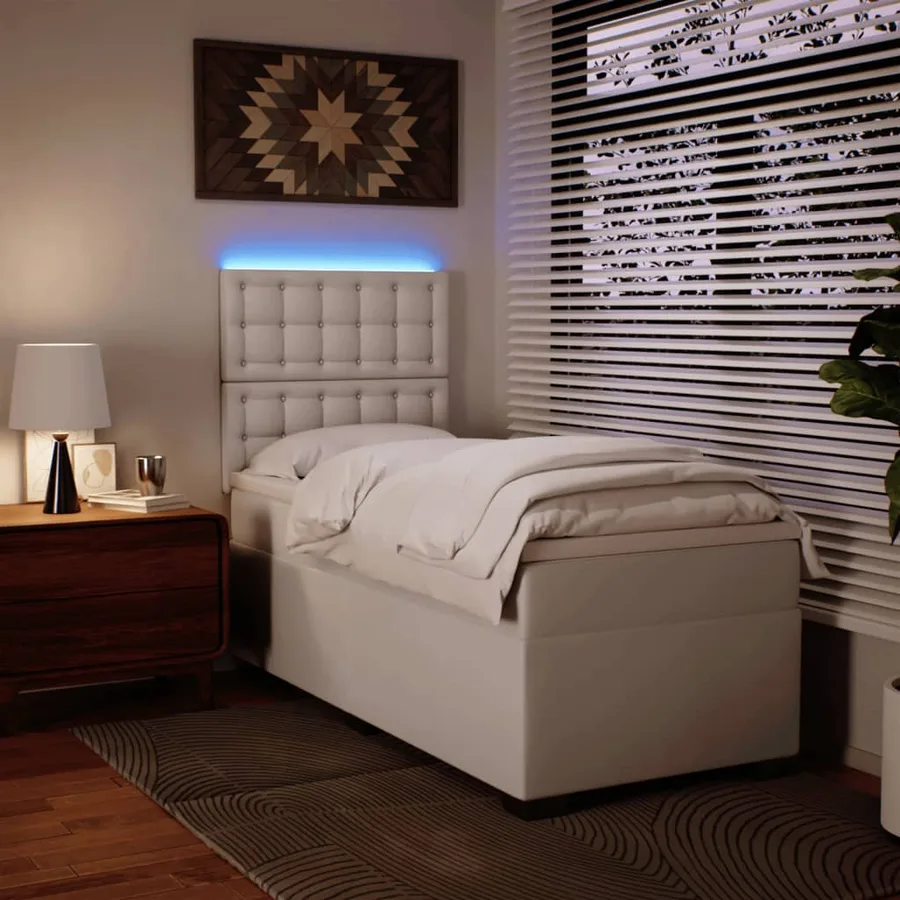 Sommier à lattes de lit avec matelas Blanc 90x190 cm Similicuir - 5