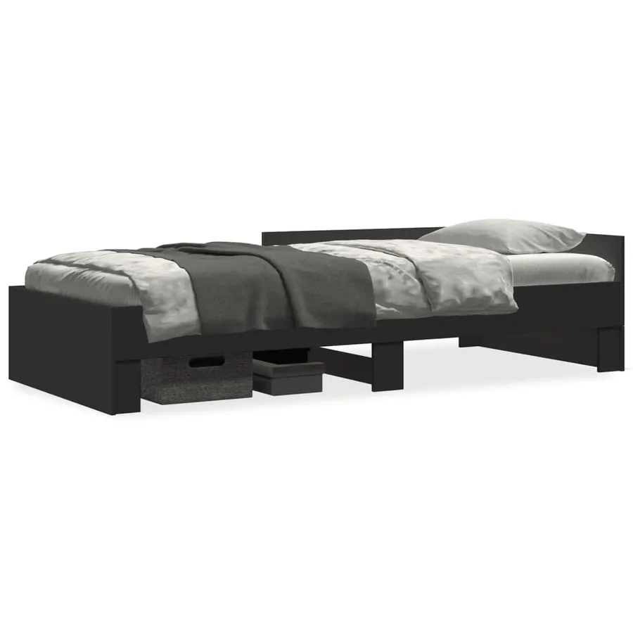 Cadre de lit sans matelas noir 75x190 cm bois ingénierie - 2