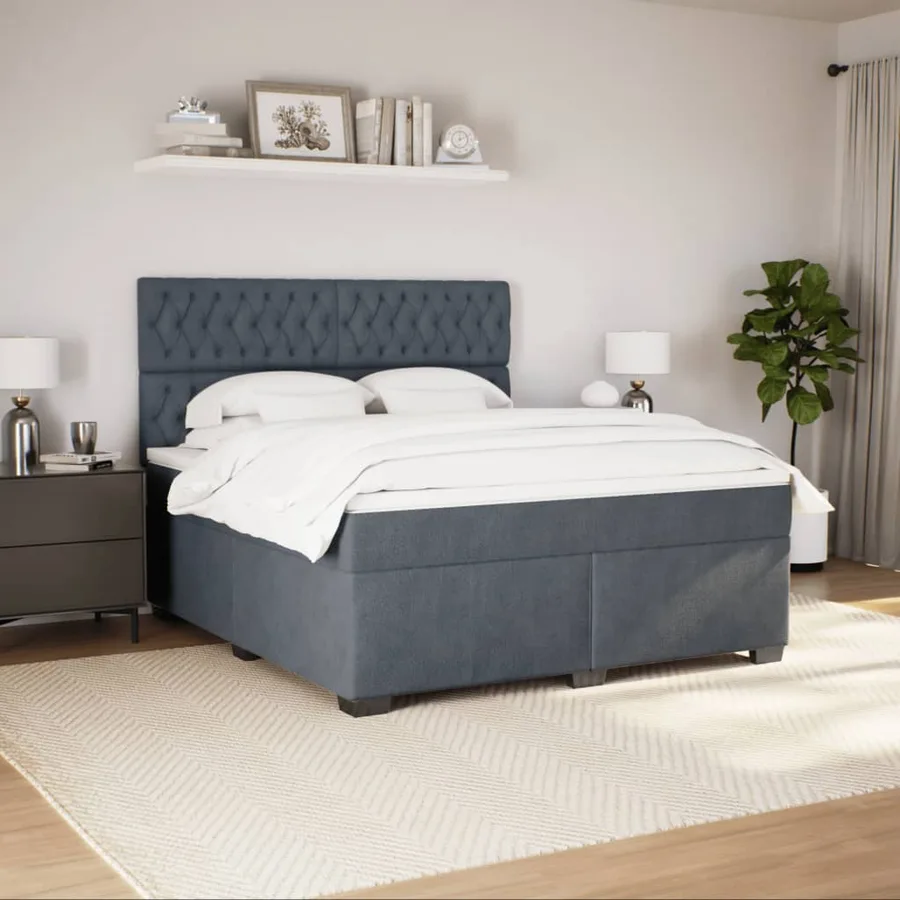 Sommier à lattes de lit et matelas Gris foncé 180x200cm Velours - 3