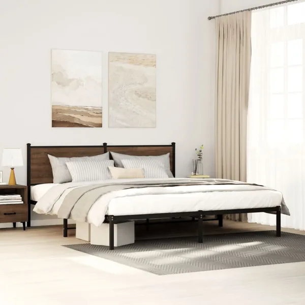 Cadre de lit en métal sans matelas chêne marron 200x200 cm