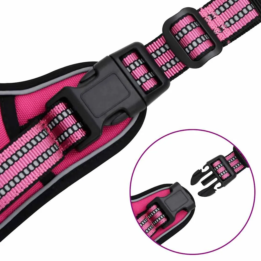 Harnais pour chien et bandes réfléchissantes réglables rose XL - 8