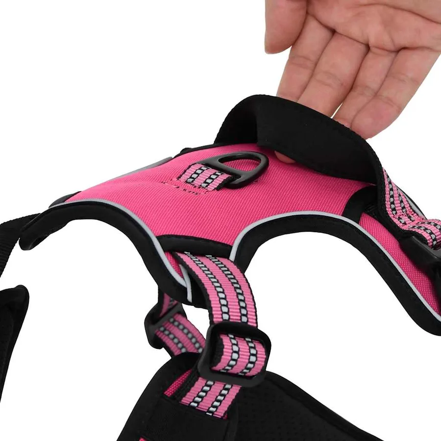Harnais pour chien et bandes réfléchissantes réglables rose XL - 9