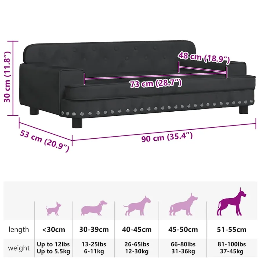Lit pour chien noir 90x53x30 cm velours - 7