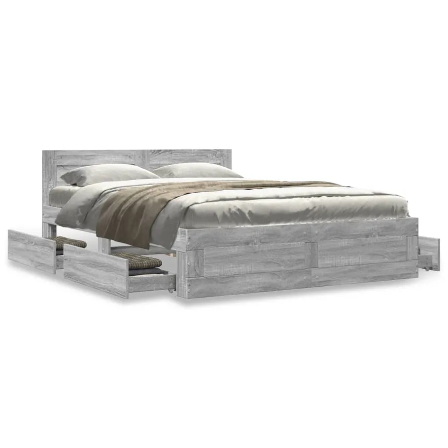Cadre de lit et tête de lit sans matelas sonoma gris 120x190 cm - 4
