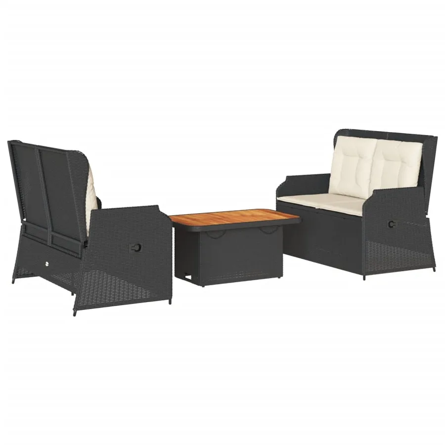 Salon de jardin 3 pcs avec coussins Noir Résine tressée - 2
