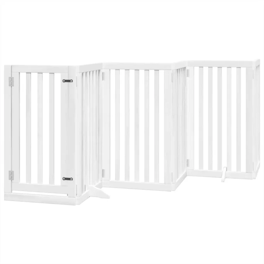 Barrière pour chiens et porte 6 panneaux blanc bois de peuplier - 2