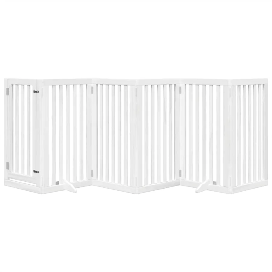 Barrière pour chiens et porte 6 panneaux blanc bois de peuplier - 3
