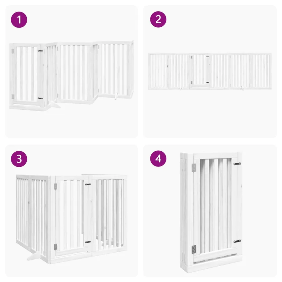 Barrière pour chiens et porte 6 panneaux blanc bois de peuplier - 7