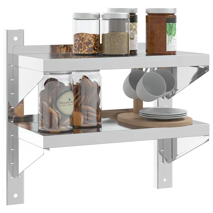 Étagère murale 2 niveaux 50x23,5x48 cm argenté acier inoxydable - 4