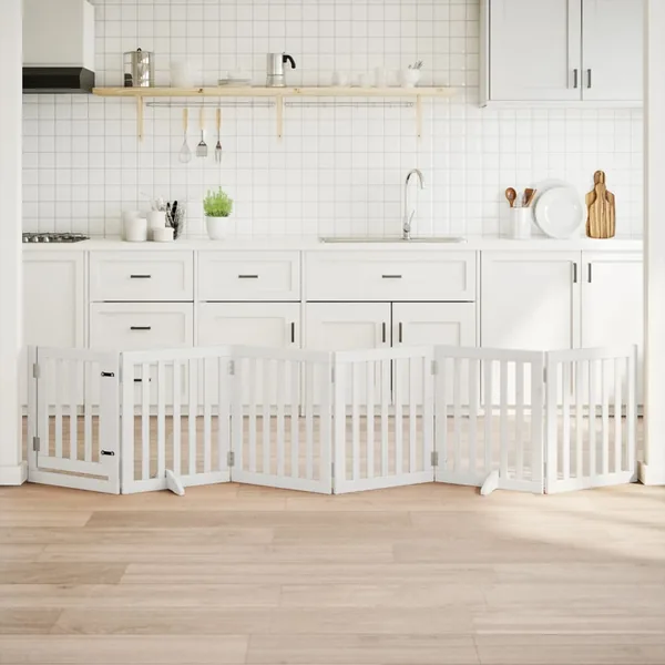 Barrière pour chiens et porte 6 panneaux blanc bois de peuplier