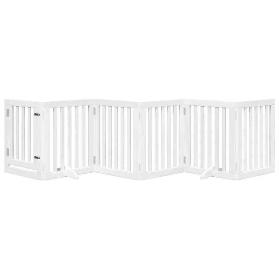 Barrière pour chiens et porte 6 panneaux blanc bois de peuplier - 3
