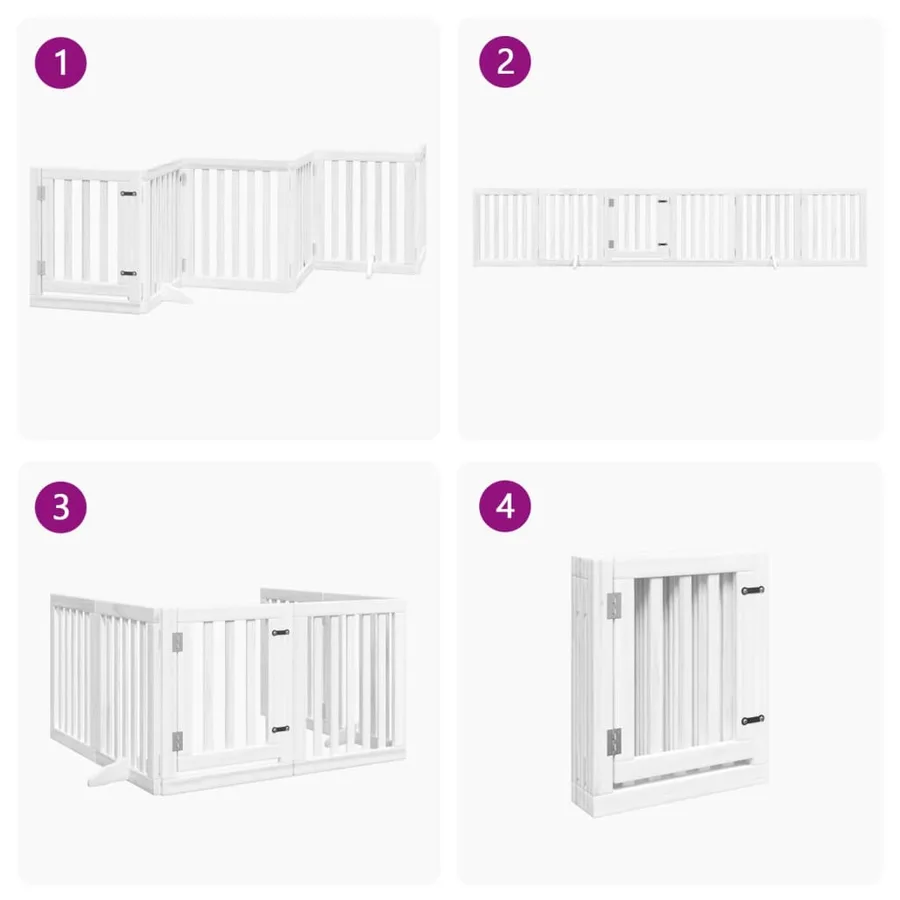 Barrière pour chiens et porte 6 panneaux blanc bois de peuplier - 7
