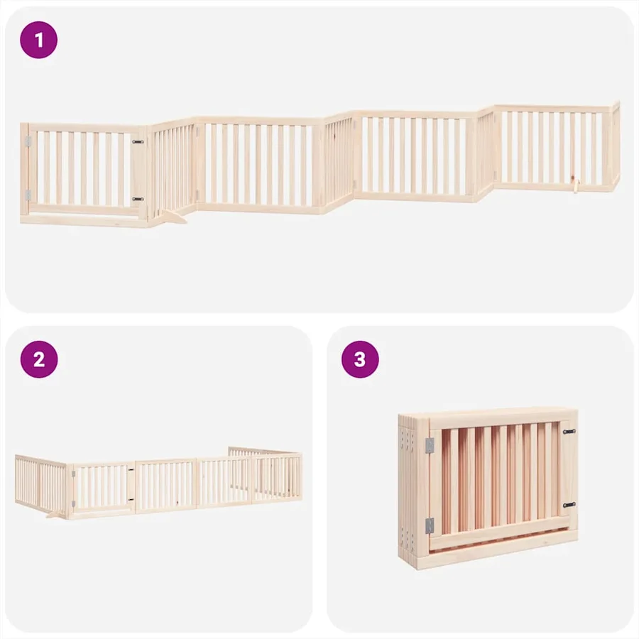 Barrière pour chien porte pliable 8 panneaux bois de peuplier - 5