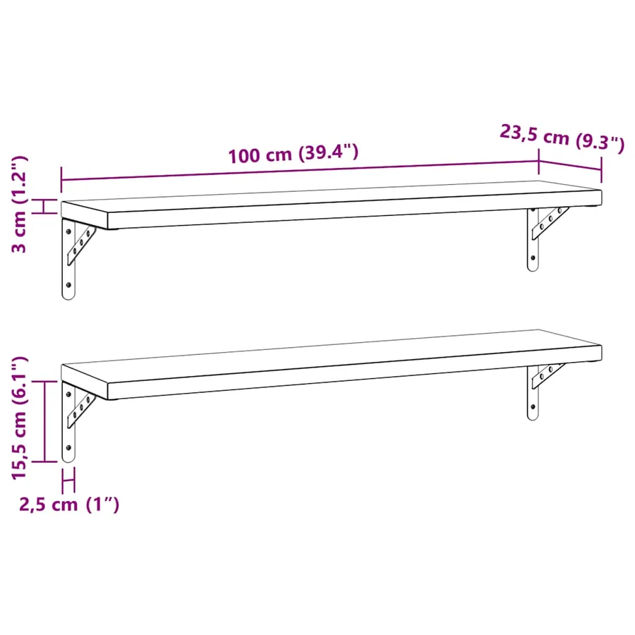 Étagères murales 2 pcs 100x23,5 cm argenté acier inoxydable - 9