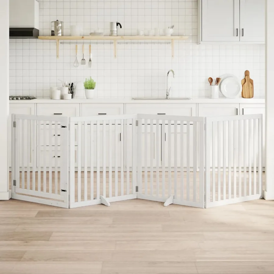 Barrière pour chiens et porte 4 panneaux blanc bois de peuplier
