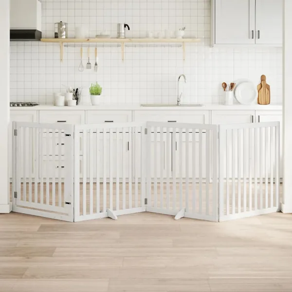 Barrière pour chiens et porte 4 panneaux blanc bois de peuplier