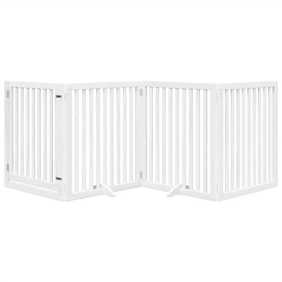 Barrière pour chiens et porte 4 panneaux blanc bois de peuplier - 3