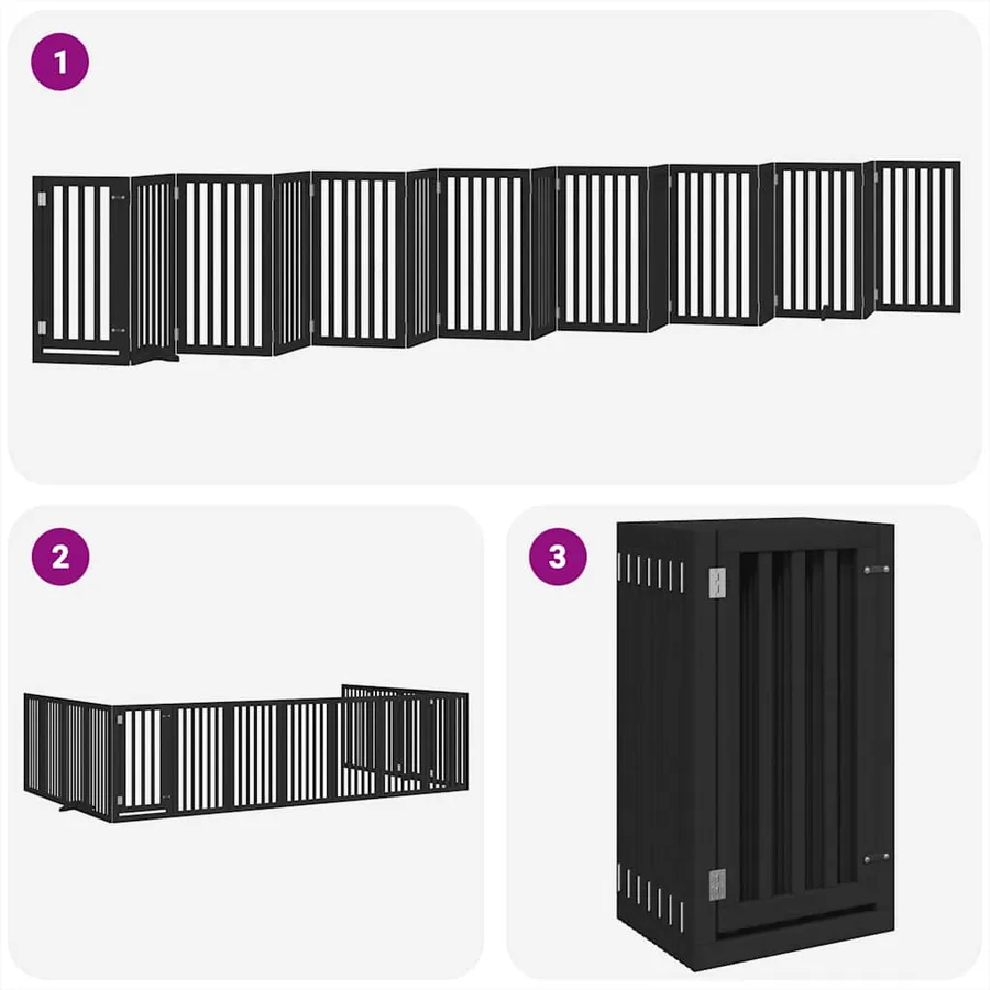 Barrière pour chien porte pliable 15panneaux noir bois peuplier - 5