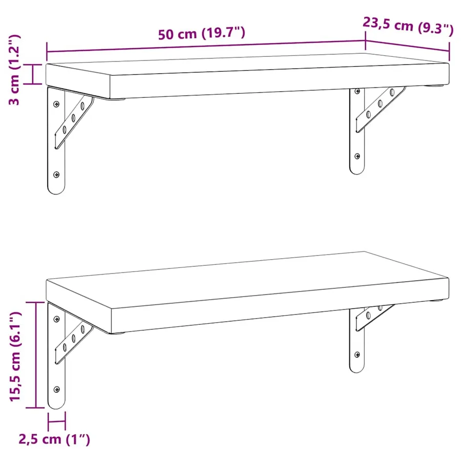 Étagères murales 2 pcs 50x23,5 cm argenté acier inoxydable - 9