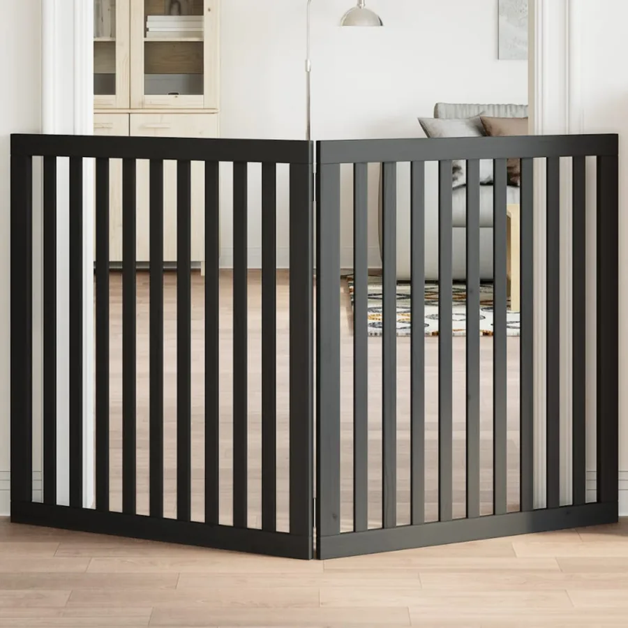 Barrière pour chien pliable 2 panneaux noir bois de peuplier