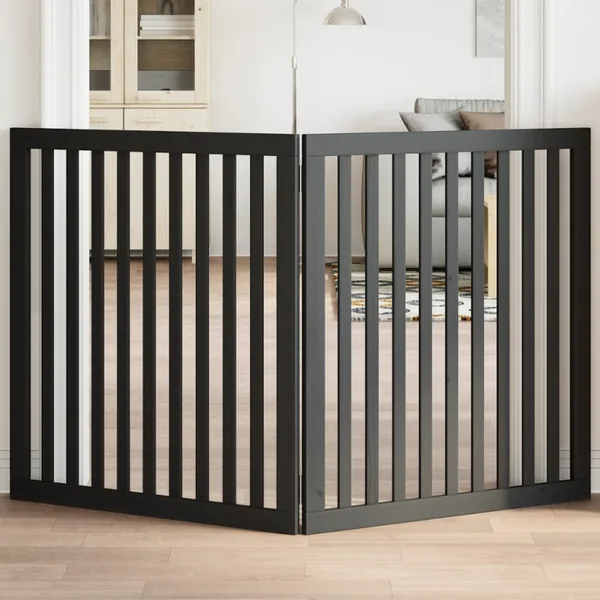 Barrière pour chien pliable 2 panneaux noir bois de peuplier