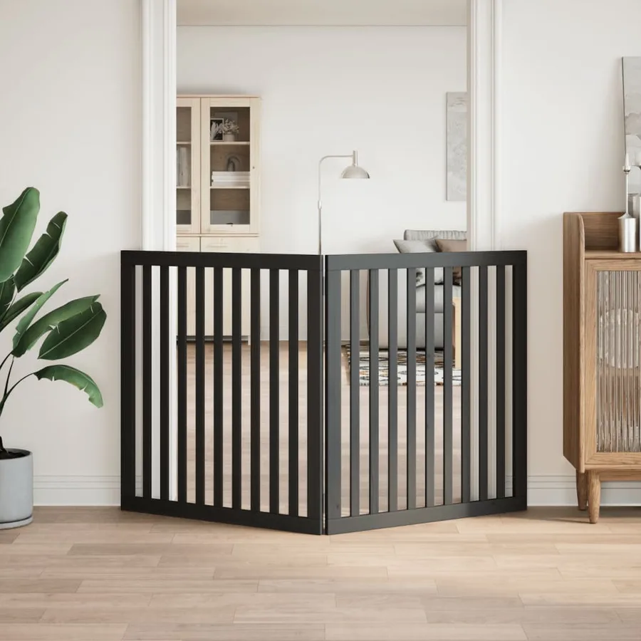 Barrière pour chien pliable 2 panneaux noir bois de peuplier - 3