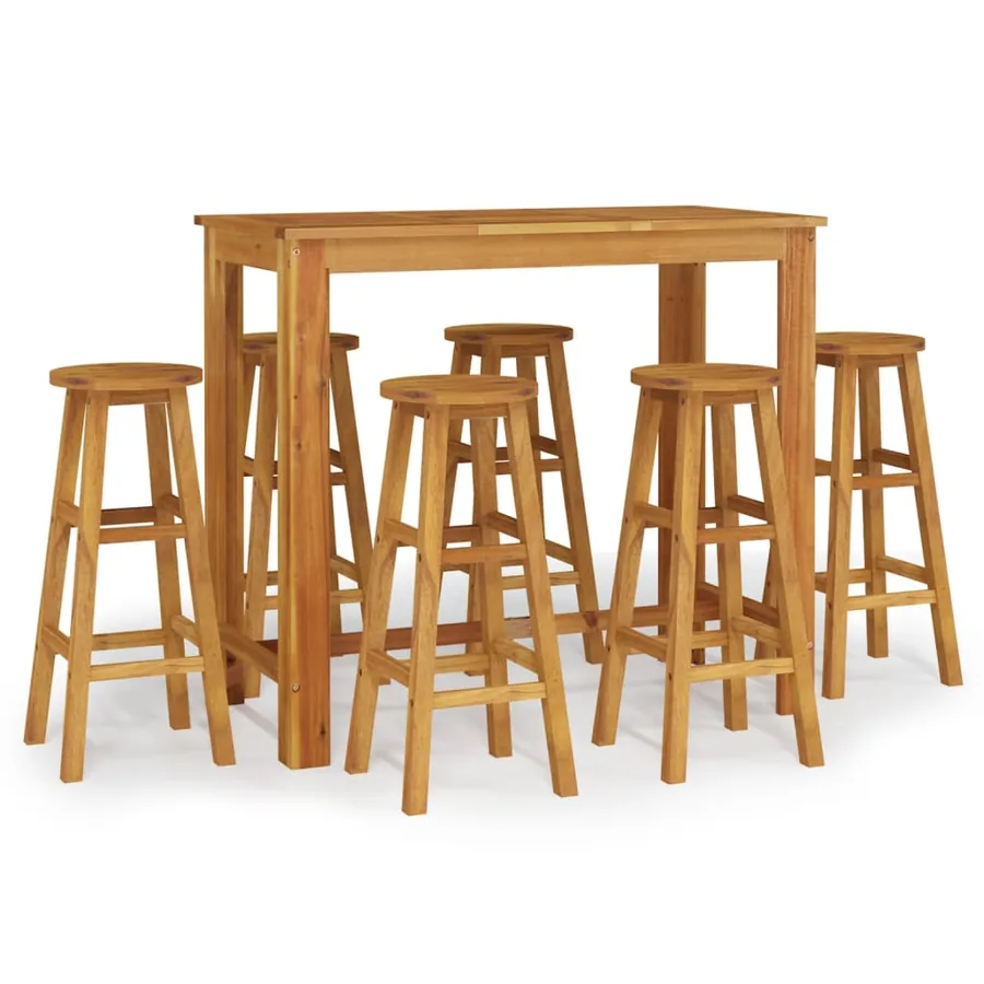 Ensemble de bar de jardin 7 pcs bois d'acacia solide - 2