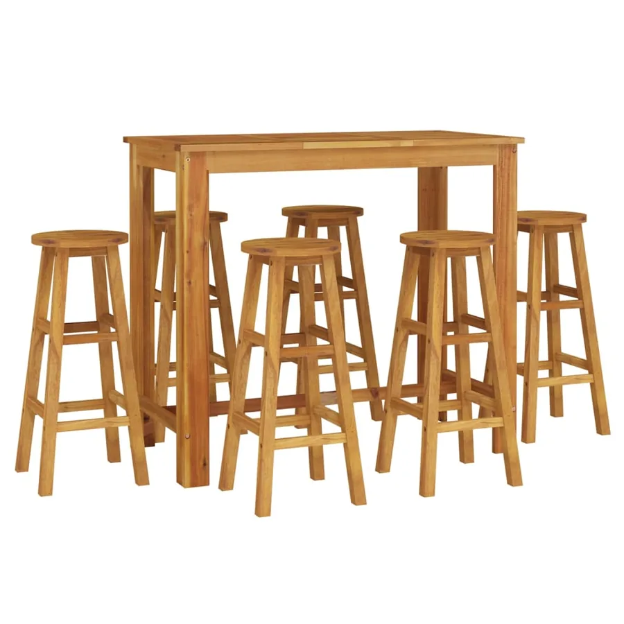 Ensemble de bar de jardin 7 pcs bois d'acacia solide - 3