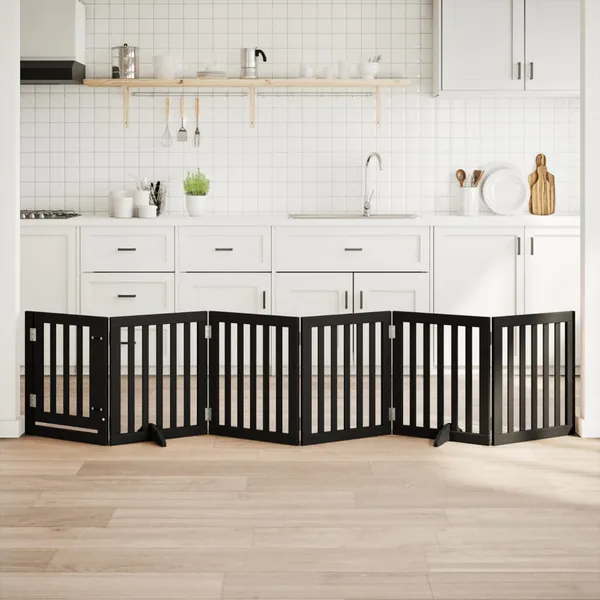 Barrière pour chiens et porte 6 panneaux noir bois de peuplier