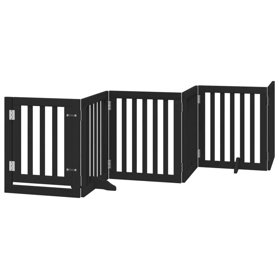 Barrière pour chiens et porte 6 panneaux noir bois de peuplier - 2