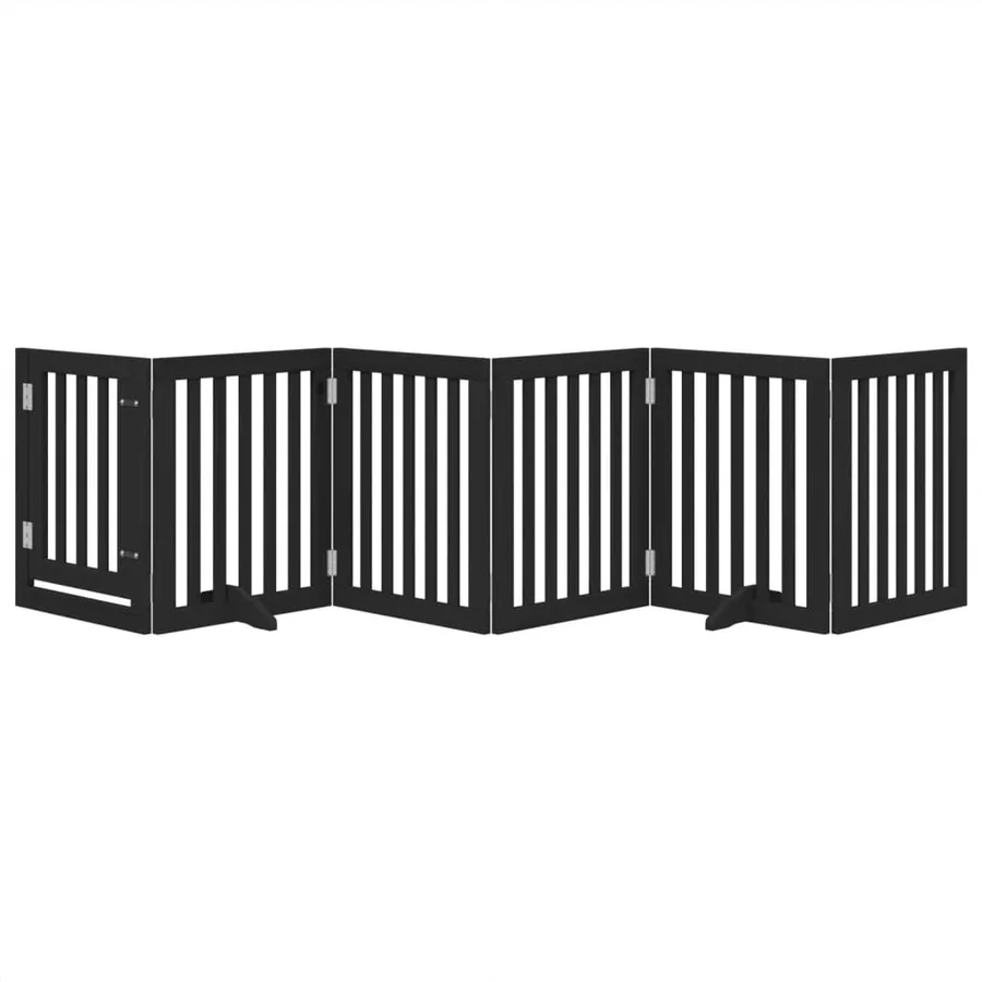 Barrière pour chiens et porte 6 panneaux noir bois de peuplier - 3