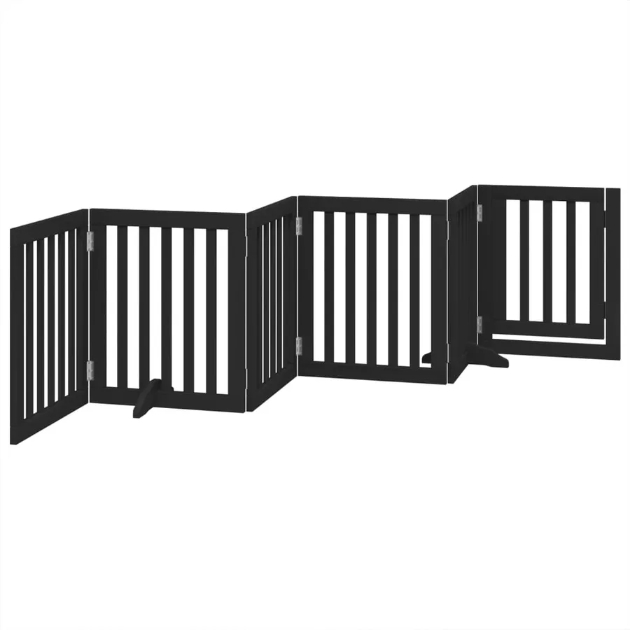 Barrière pour chiens et porte 6 panneaux noir bois de peuplier - 6