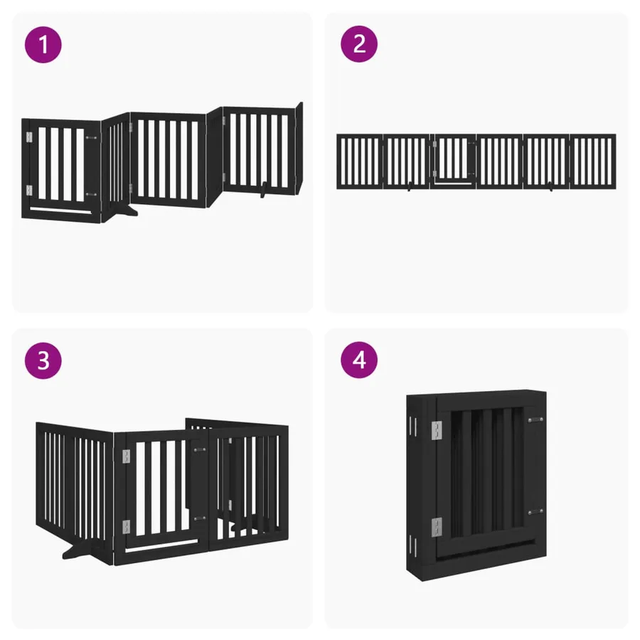 Barrière pour chiens et porte 6 panneaux noir bois de peuplier - 7