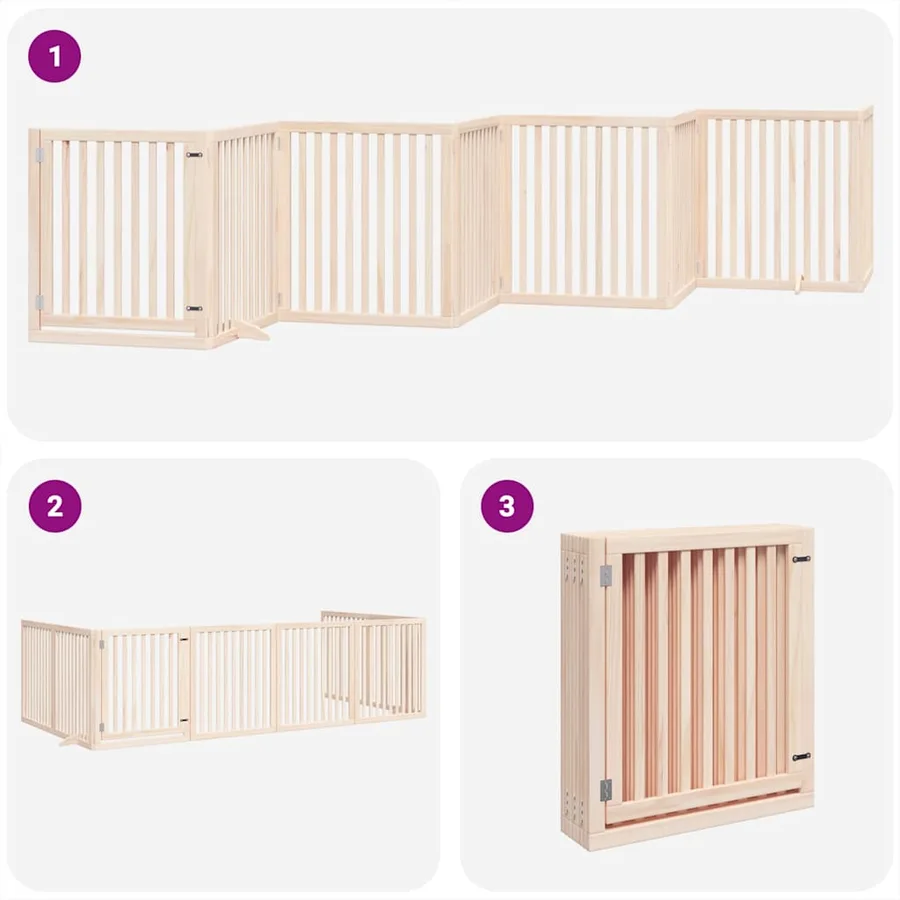 Barrière pour chien porte pliable 8 panneaux bois de peuplier - 5