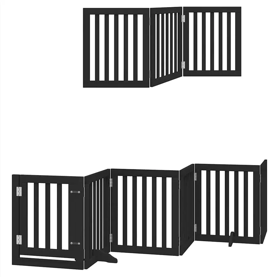 Barrière pour chien porte pliable 9 panneaux noir bois peuplier - 12