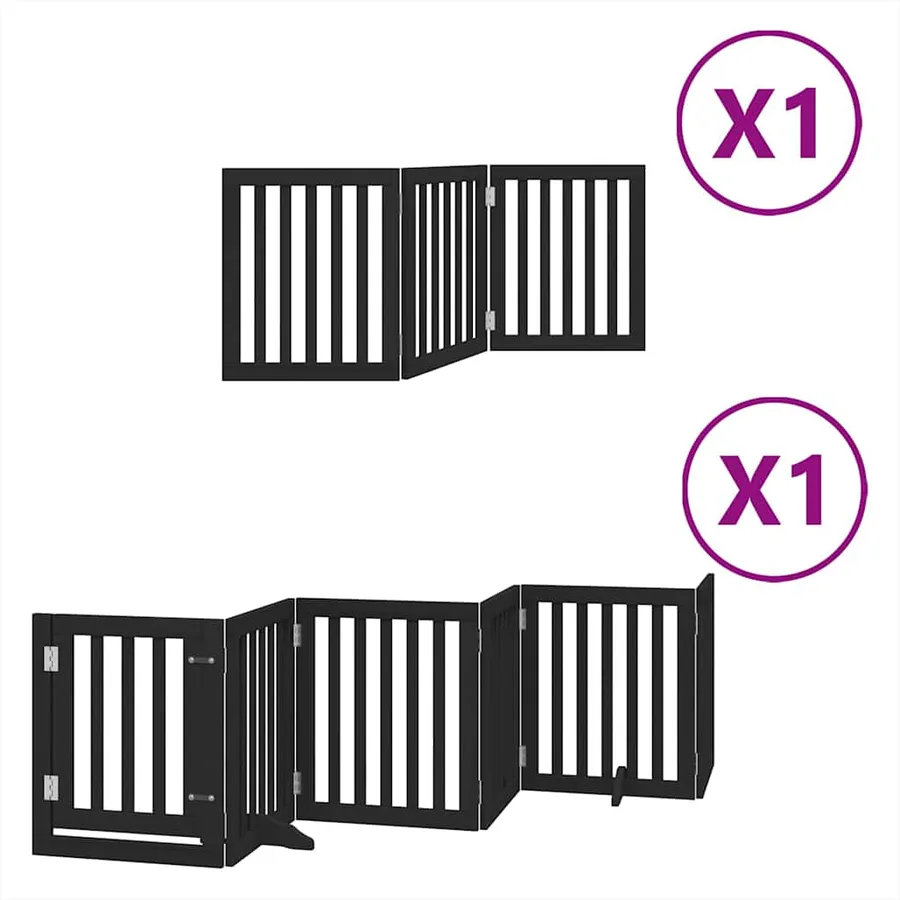 Barrière pour chien porte pliable 9 panneaux noir bois peuplier - 2