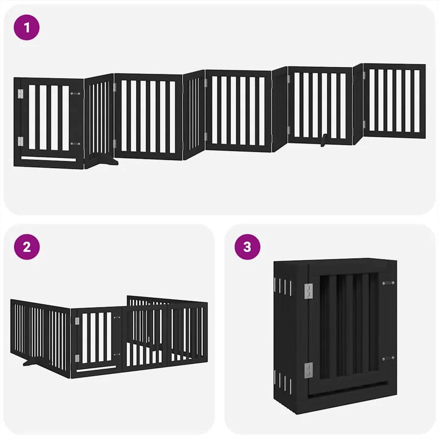 Barrière pour chien porte pliable 9 panneaux noir bois peuplier - 5