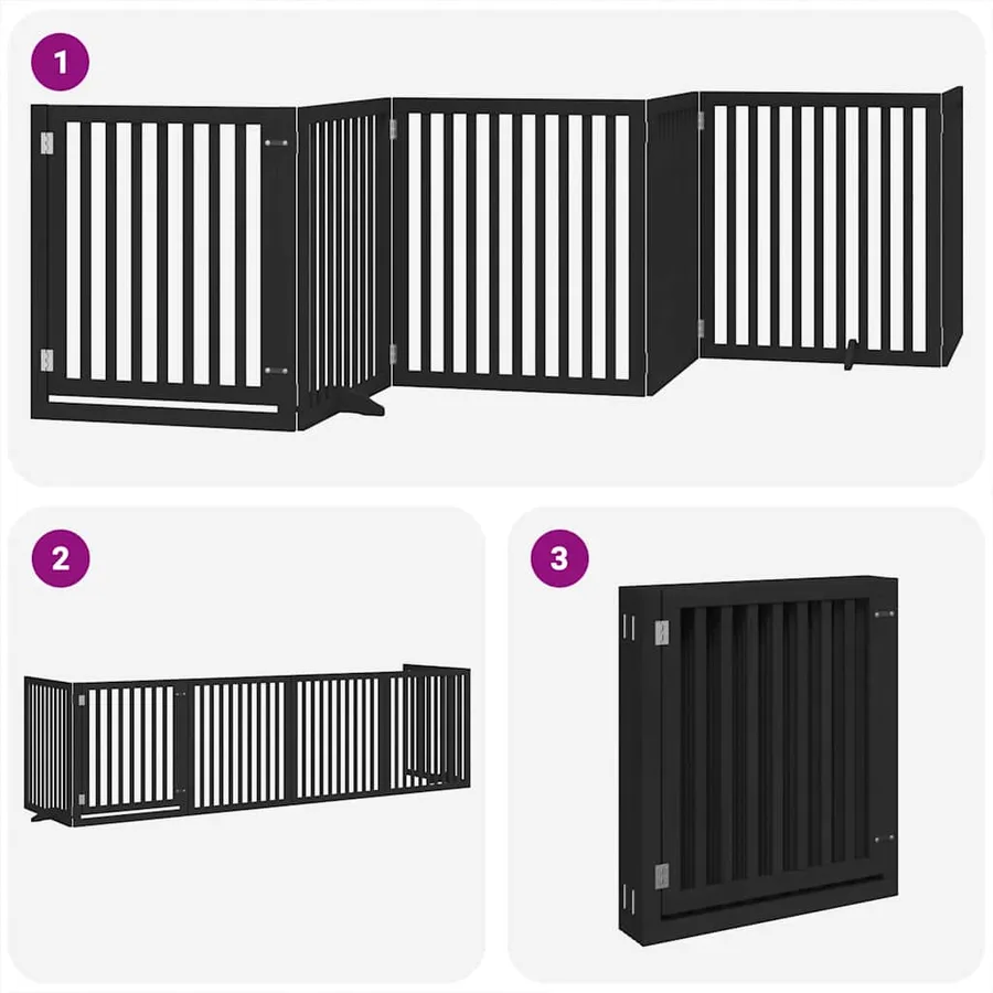 Barrière pour chien porte pliable 6 panneaux noir bois peuplier - 5