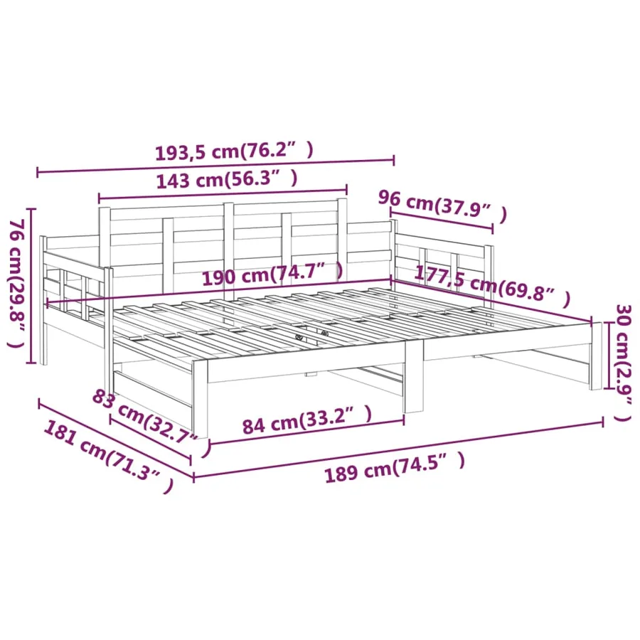 Lit coulissant sans matelas blanc 2x(90x190) cm - 14