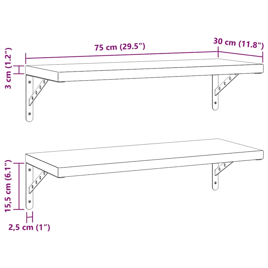 Étagères murales 2 pcs 75x30 cm argenté acier inoxydable - 9