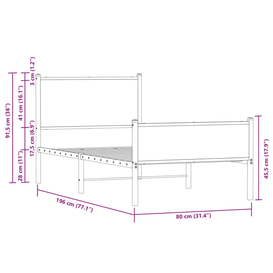 Cadre de lit en métal sans matelas chêne marron 75x190 cm - 10